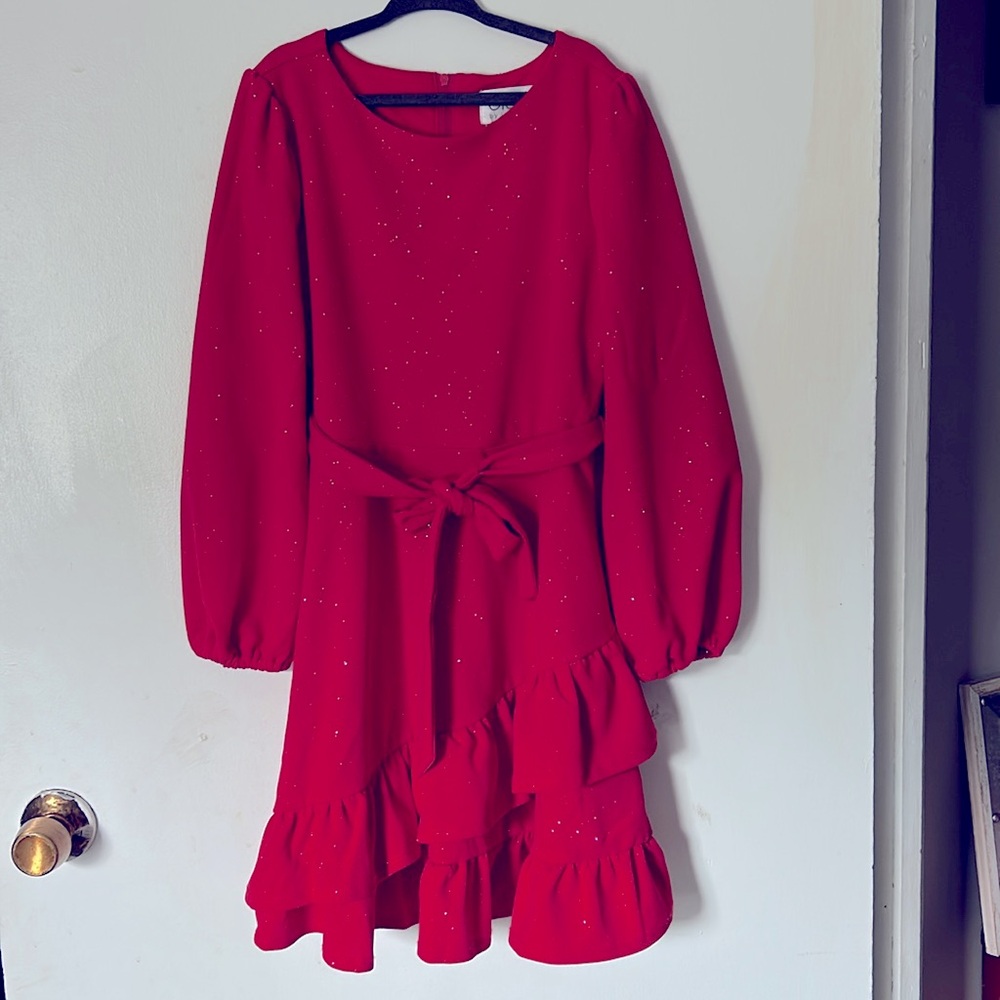 Red Sparkle (silver) Girls Dress- sz 7